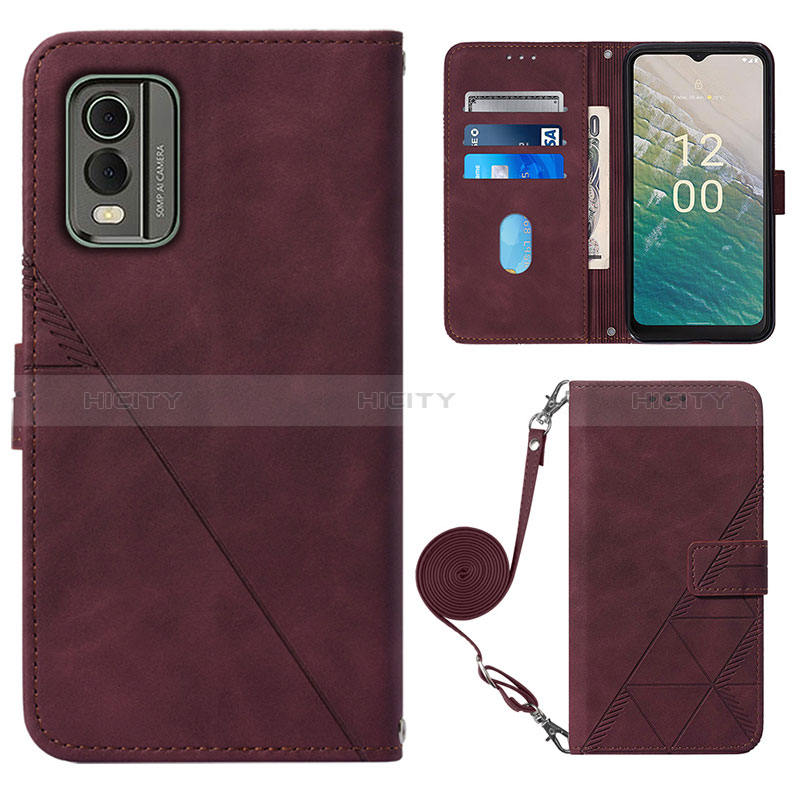 Custodia Portafoglio In Pelle Cover con Supporto YB1 per Nokia C210 Rosso