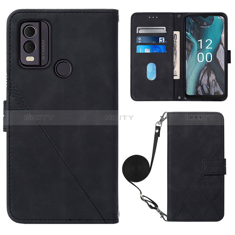 Custodia Portafoglio In Pelle Cover con Supporto YB1 per Nokia C22 Nero