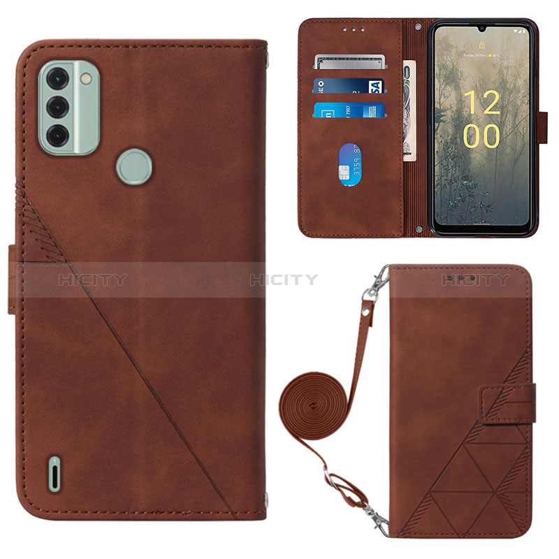 Custodia Portafoglio In Pelle Cover con Supporto YB1 per Nokia C31 Marrone