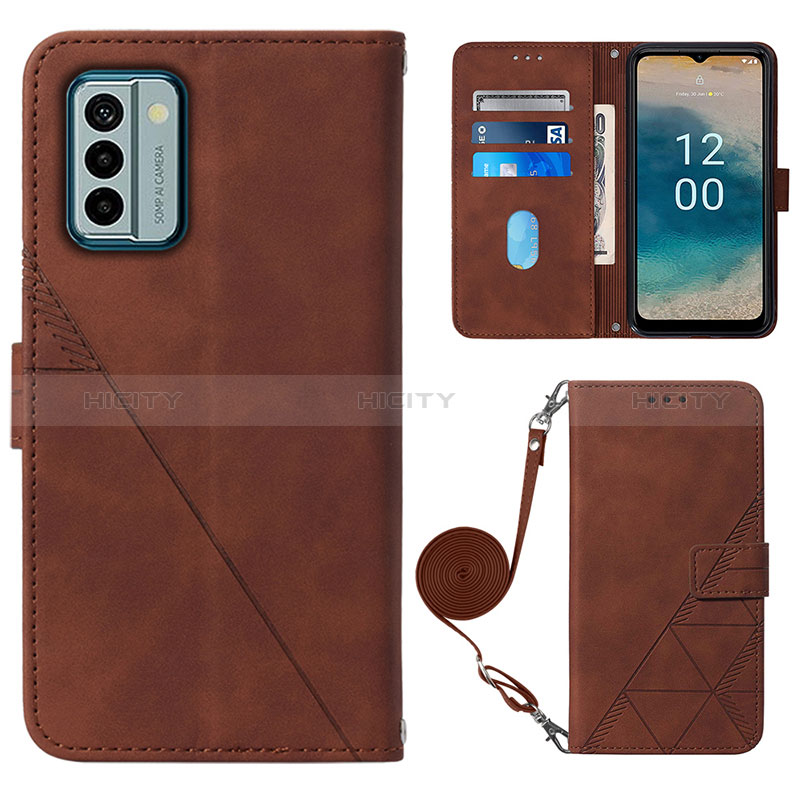 Custodia Portafoglio In Pelle Cover con Supporto YB1 per Nokia G22 Marrone