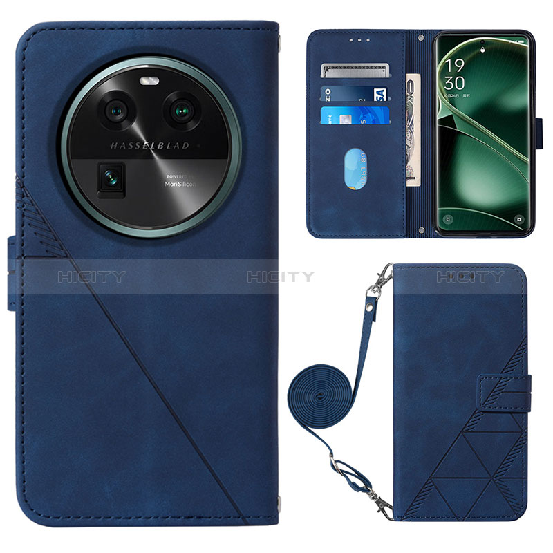 Custodia Portafoglio In Pelle Cover con Supporto YB1 per Oppo Find X6 5G Blu