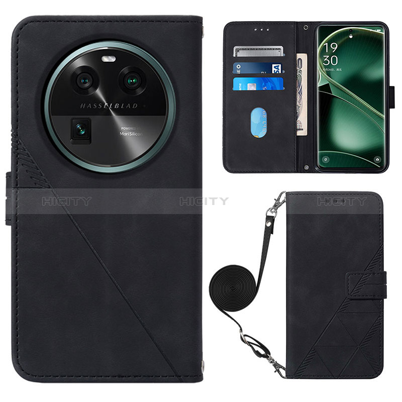 Custodia Portafoglio In Pelle Cover con Supporto YB1 per Oppo Find X6 Pro 5G Nero