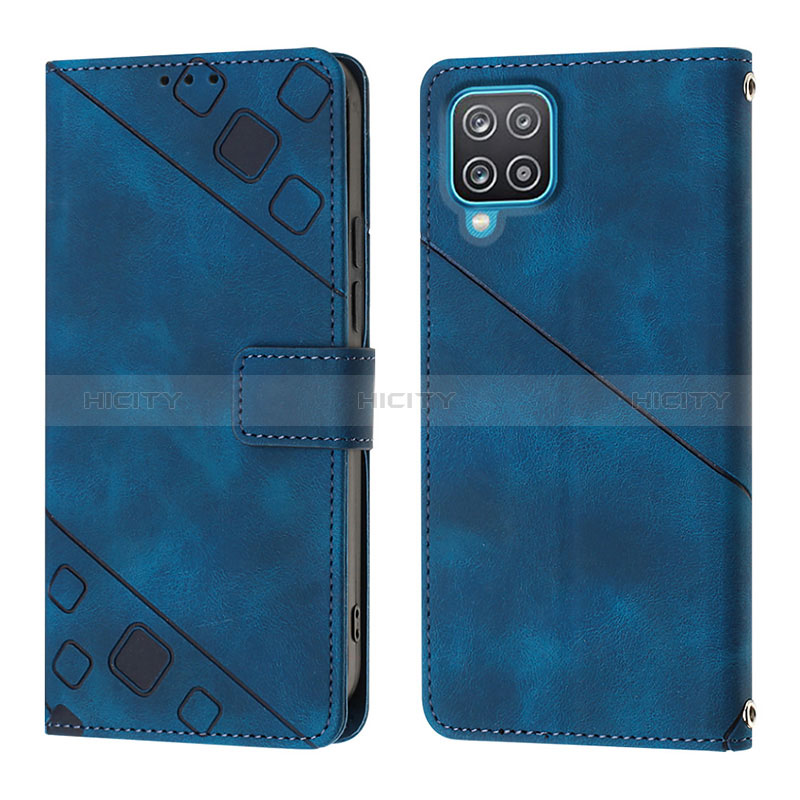 Custodia Portafoglio In Pelle Cover con Supporto YB1 per Samsung Galaxy A12 Blu