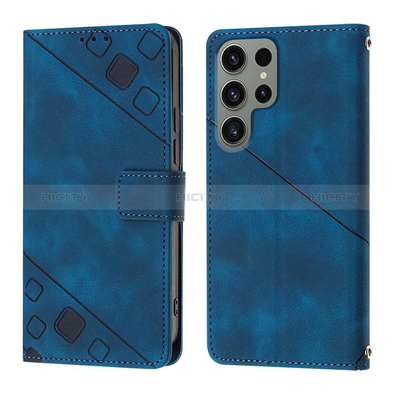 Custodia Portafoglio In Pelle Cover con Supporto YB1 per Samsung Galaxy S22 Ultra 5G Blu