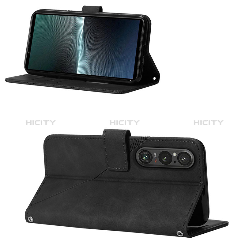 Custodia Portafoglio In Pelle Cover con Supporto YB1 per Sony Xperia 1 V