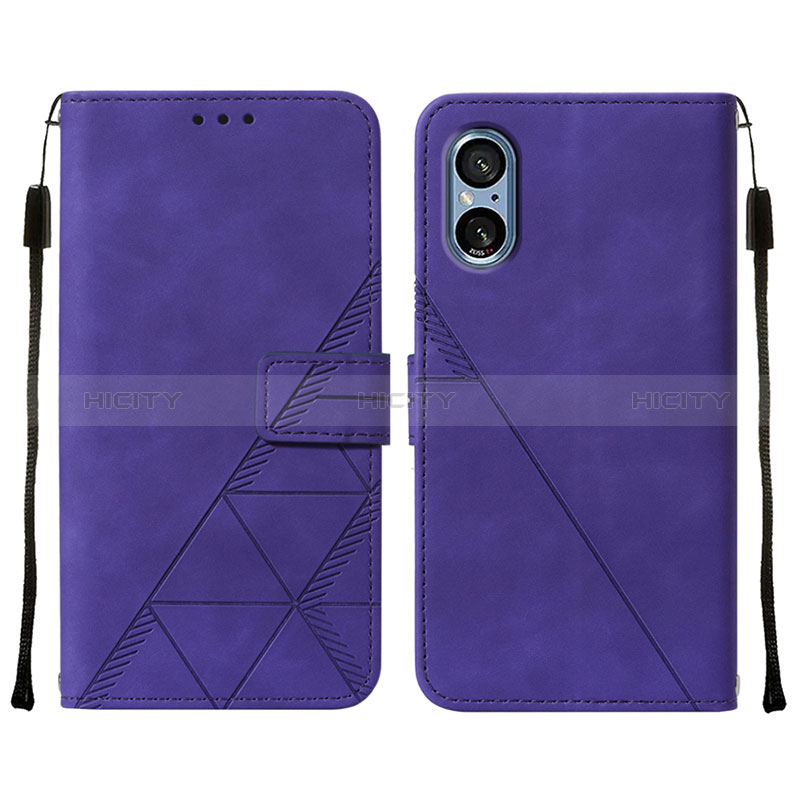 Custodia Portafoglio In Pelle Cover con Supporto YB1 per Sony Xperia 5 V Viola