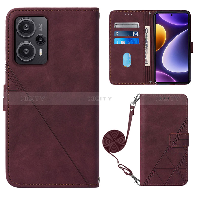 Custodia Portafoglio In Pelle Cover con Supporto YB1 per Xiaomi Poco F5 5G Rosso