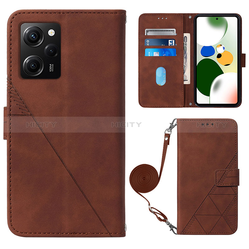 Custodia Portafoglio In Pelle Cover con Supporto YB1 per Xiaomi Poco X5 Pro 5G Marrone