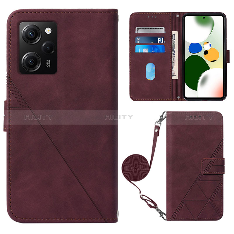 Custodia Portafoglio In Pelle Cover con Supporto YB1 per Xiaomi Poco X5 Pro 5G Rosso