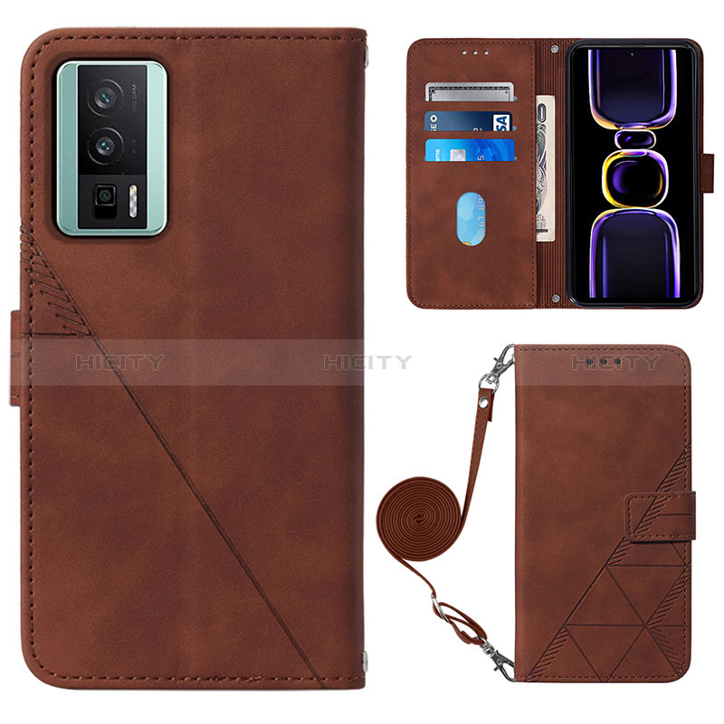 Custodia Portafoglio In Pelle Cover con Supporto YB1 per Xiaomi Redmi K60 5G Marrone