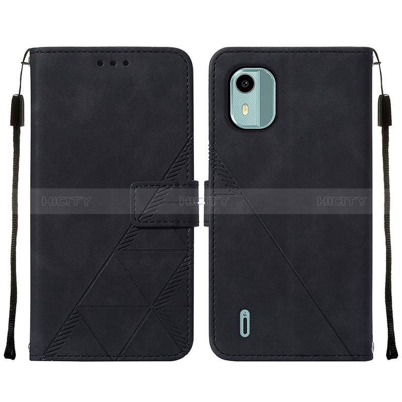 Custodia Portafoglio In Pelle Cover con Supporto YB2 per Nokia C12 Nero