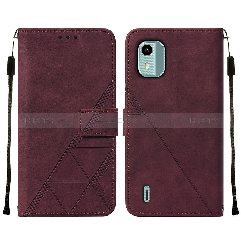 Custodia Portafoglio In Pelle Cover con Supporto YB2 per Nokia C12 Plus Rosso