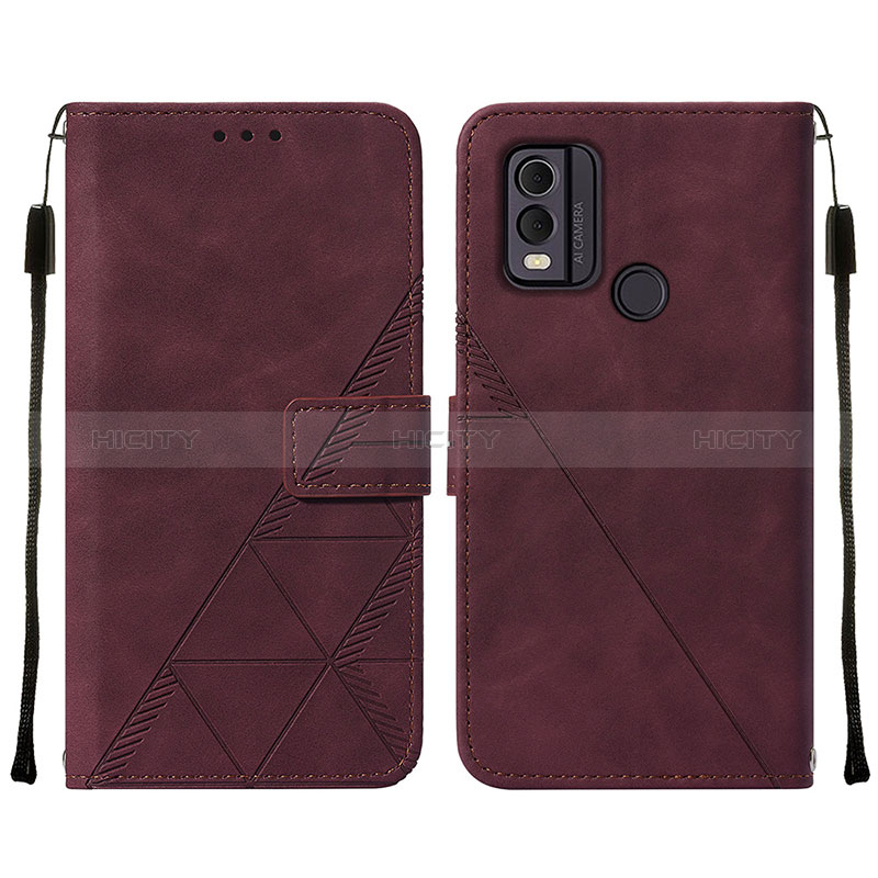 Custodia Portafoglio In Pelle Cover con Supporto YB2 per Nokia C22 Rosso