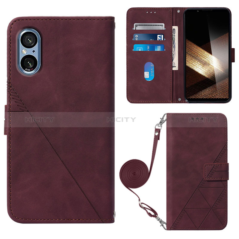 Custodia Portafoglio In Pelle Cover con Supporto YB2 per Sony Xperia 5 V Rosso