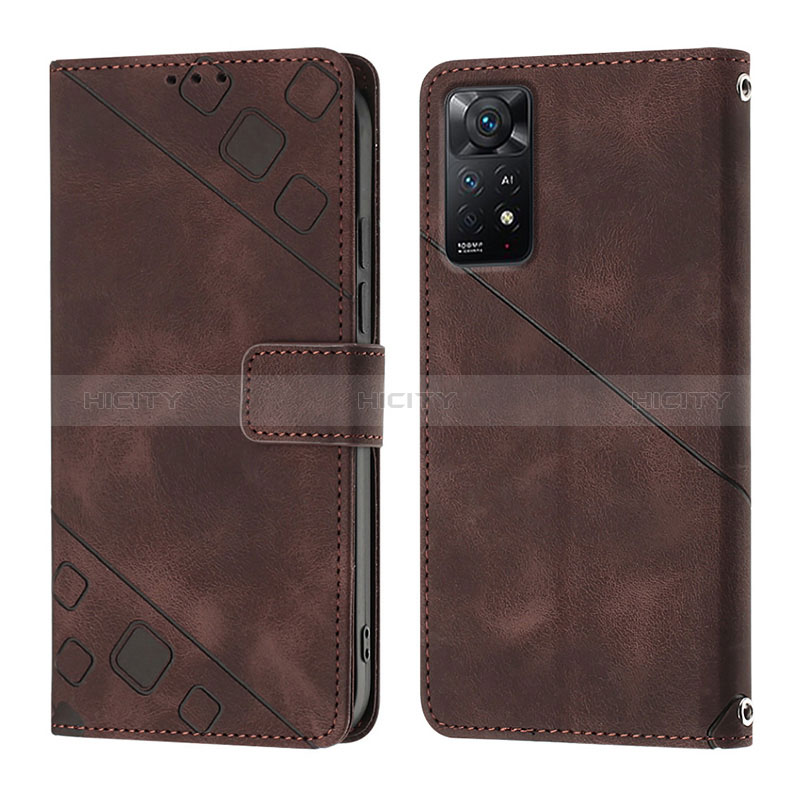 Custodia Portafoglio In Pelle Cover con Supporto YB2 per Xiaomi Redmi Note 11 Pro 4G Marrone