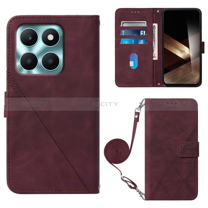 Custodia Portafoglio In Pelle Cover con Supporto YB3 per Huawei Honor X8b Rosso