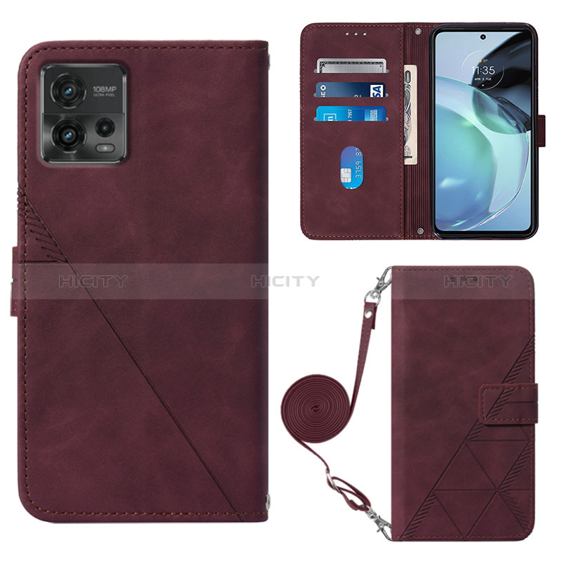 Custodia Portafoglio In Pelle Cover con Supporto YB3 per Motorola Moto G72 Rosso