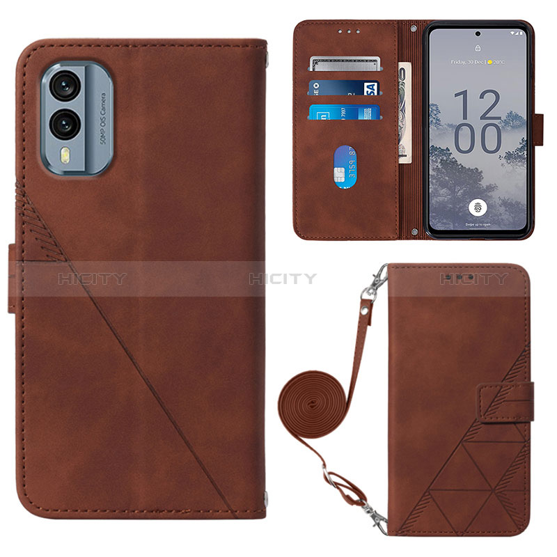 Custodia Portafoglio In Pelle Cover con Supporto YB3 per Nokia X30 5G Marrone