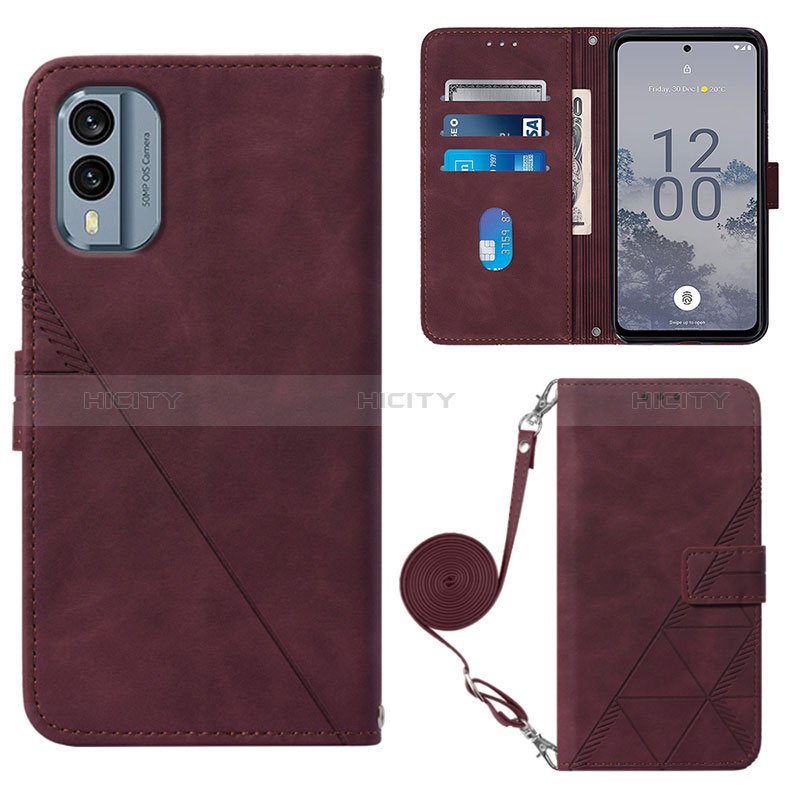 Custodia Portafoglio In Pelle Cover con Supporto YB3 per Nokia X30 5G Rosso