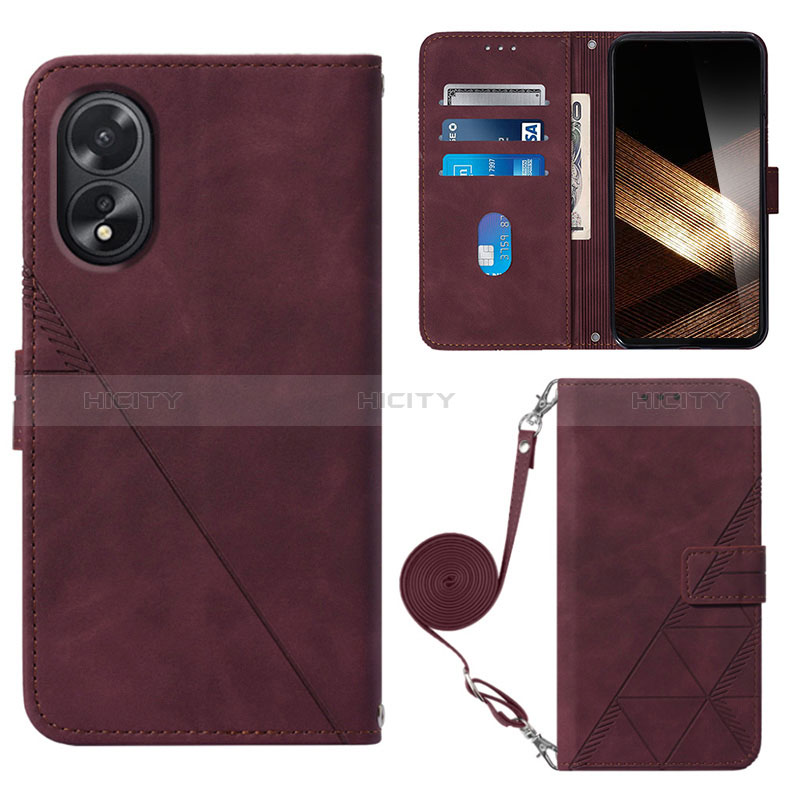 Custodia Portafoglio In Pelle Cover con Supporto YB3 per Oppo A38 Rosso