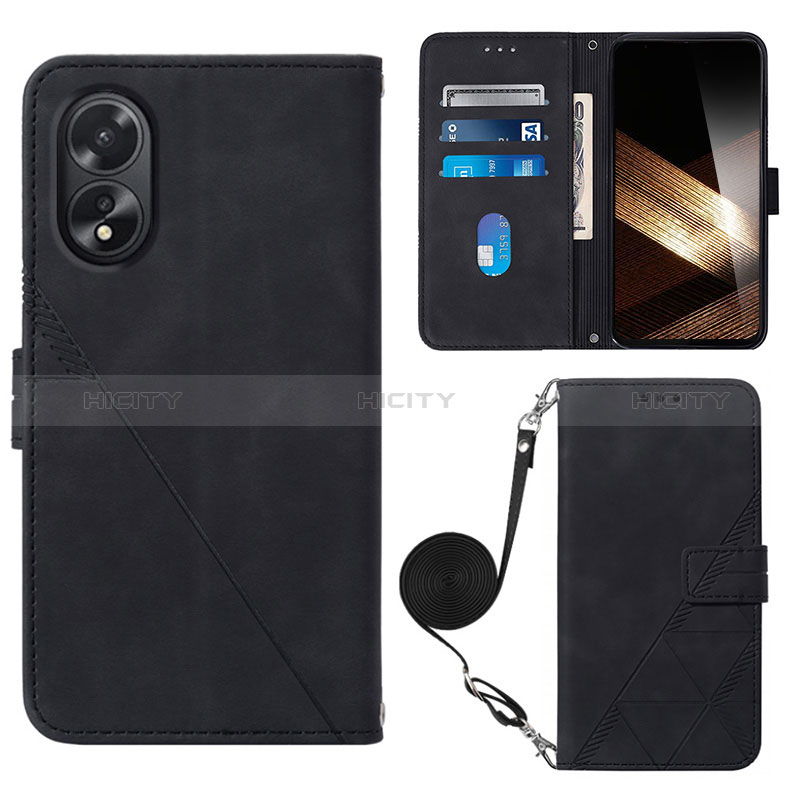 Custodia Portafoglio In Pelle Cover con Supporto YB3 per Oppo A58 4G Nero