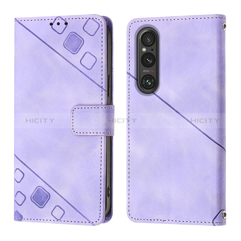 Custodia Portafoglio In Pelle Cover con Supporto YB3 per Sony Xperia 1 V Viola