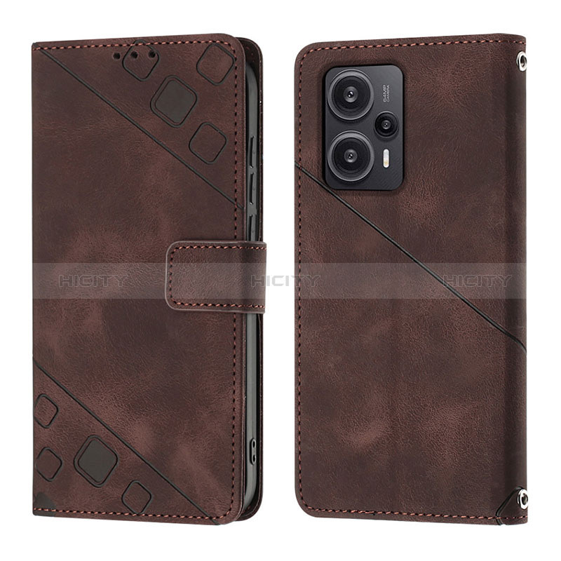 Custodia Portafoglio In Pelle Cover con Supporto YB3 per Xiaomi Poco F5 5G Marrone