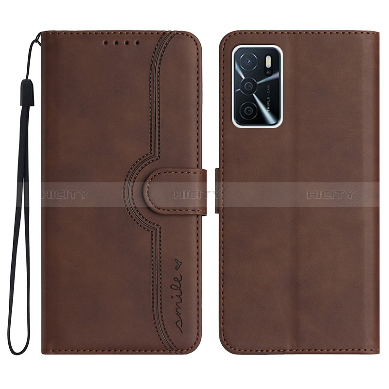 Custodia Portafoglio In Pelle Cover con Supporto YX1 per Oppo A16s Marrone