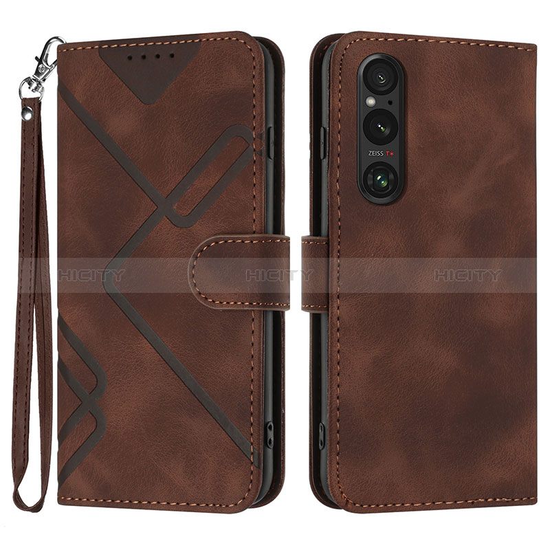 Custodia Portafoglio In Pelle Cover con Supporto YX2 per Sony Xperia 1 V Marrone