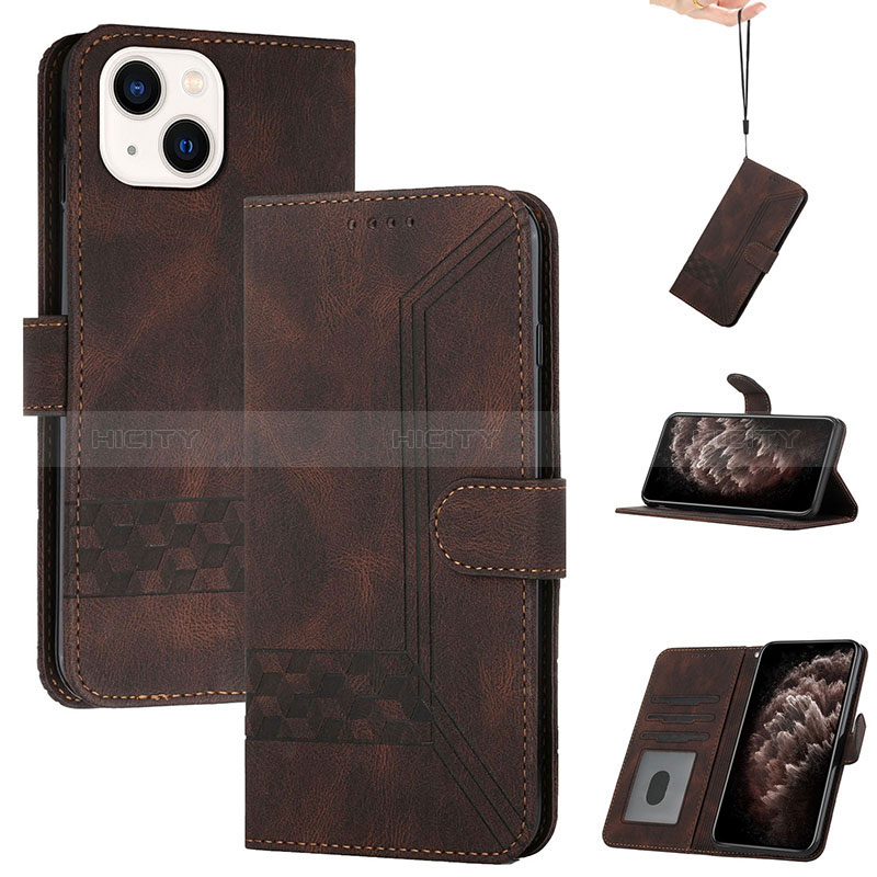 Custodia Portafoglio In Pelle Cover con Supporto YX4 per Apple iPhone 14 Plus Marrone