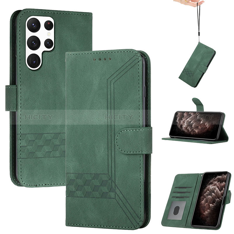 Custodia Portafoglio In Pelle Cover con Supporto YX4 per Samsung Galaxy S22 Ultra 5G Verde