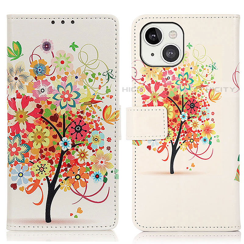 Custodia Portafoglio In Pelle Fantasia Modello Cover con Supporto A07 per Apple iPhone 13 Mini Arancione