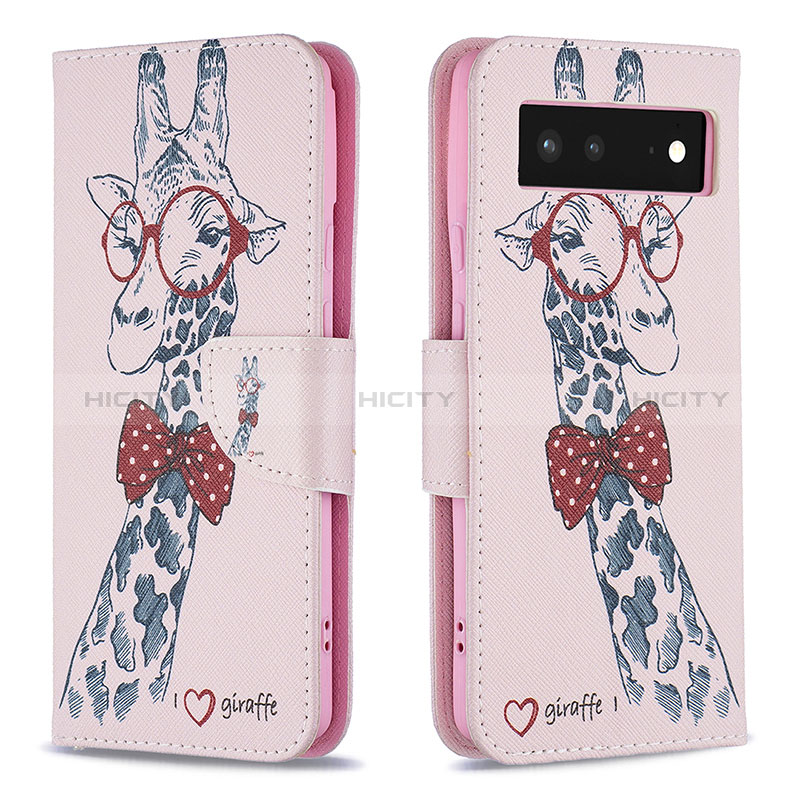 Custodia Portafoglio In Pelle Fantasia Modello Cover con Supporto B01F per Google Pixel 6 5G Rosa