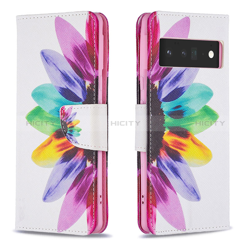 Custodia Portafoglio In Pelle Fantasia Modello Cover con Supporto B01F per Google Pixel 6 Pro 5G Multicolore