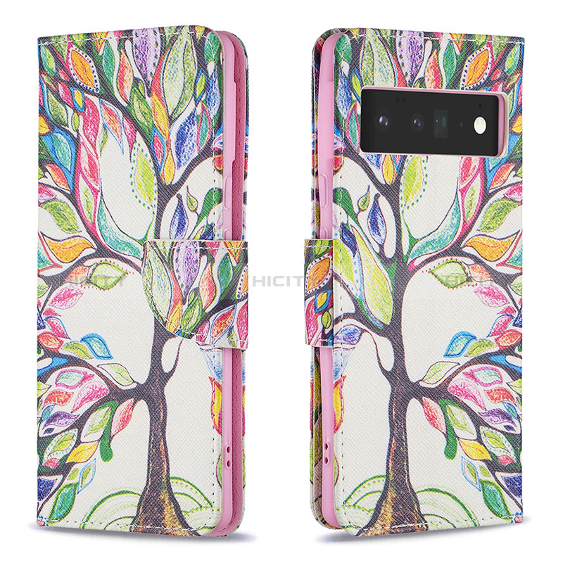 Custodia Portafoglio In Pelle Fantasia Modello Cover con Supporto B01F per Google Pixel 6 Pro 5G Verde