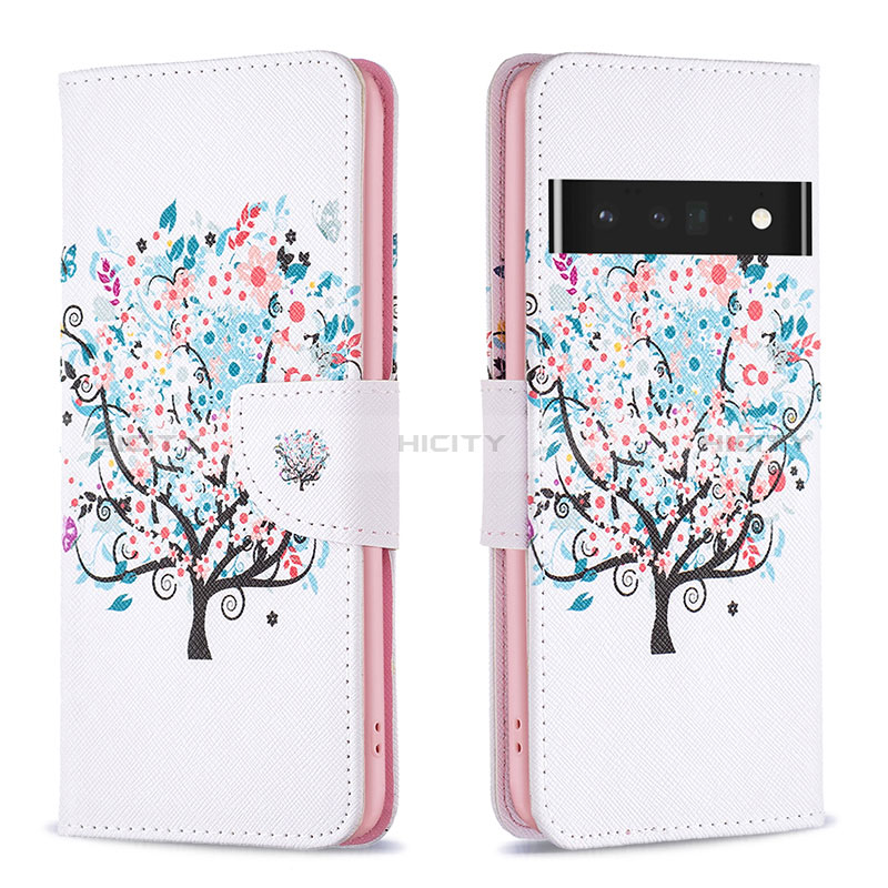 Custodia Portafoglio In Pelle Fantasia Modello Cover con Supporto B01F per Google Pixel 7 Pro 5G Bianco