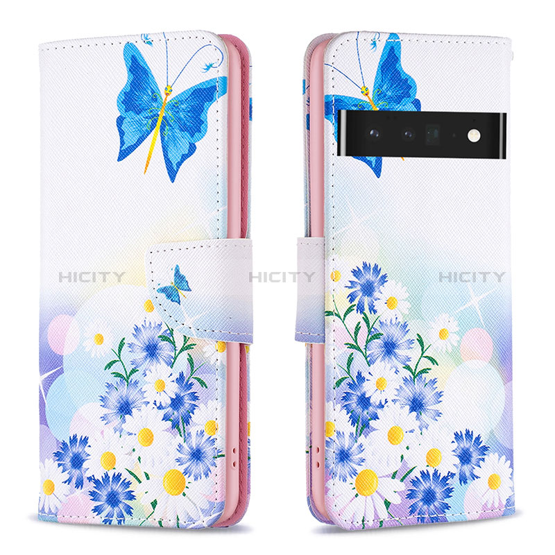 Custodia Portafoglio In Pelle Fantasia Modello Cover con Supporto B01F per Google Pixel 7 Pro 5G Blu