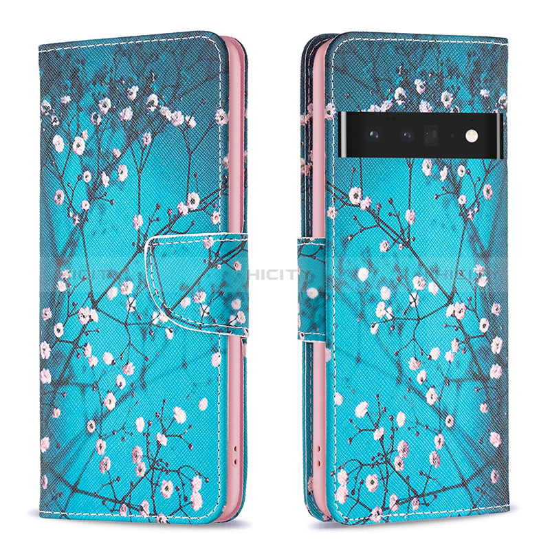 Custodia Portafoglio In Pelle Fantasia Modello Cover con Supporto B01F per Google Pixel 7 Pro 5G Ciano