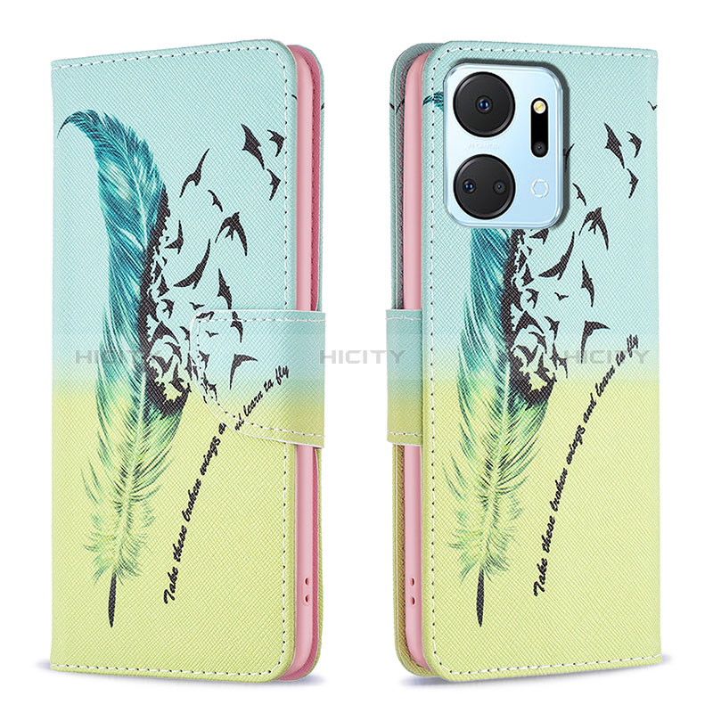 Custodia Portafoglio In Pelle Fantasia Modello Cover con Supporto B01F per Huawei Honor X7a Verde Pastello