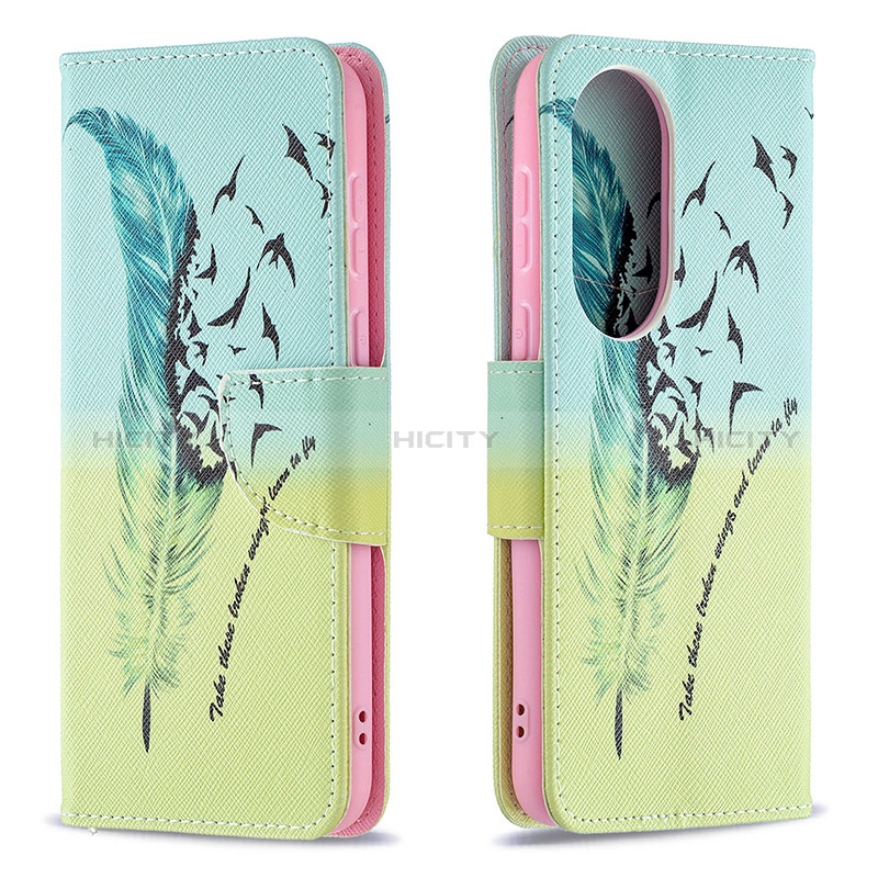 Custodia Portafoglio In Pelle Fantasia Modello Cover con Supporto B01F per Huawei P50 Pro Verde Pastello