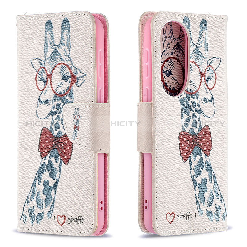 Custodia Portafoglio In Pelle Fantasia Modello Cover con Supporto B01F per Huawei P50 Rosa