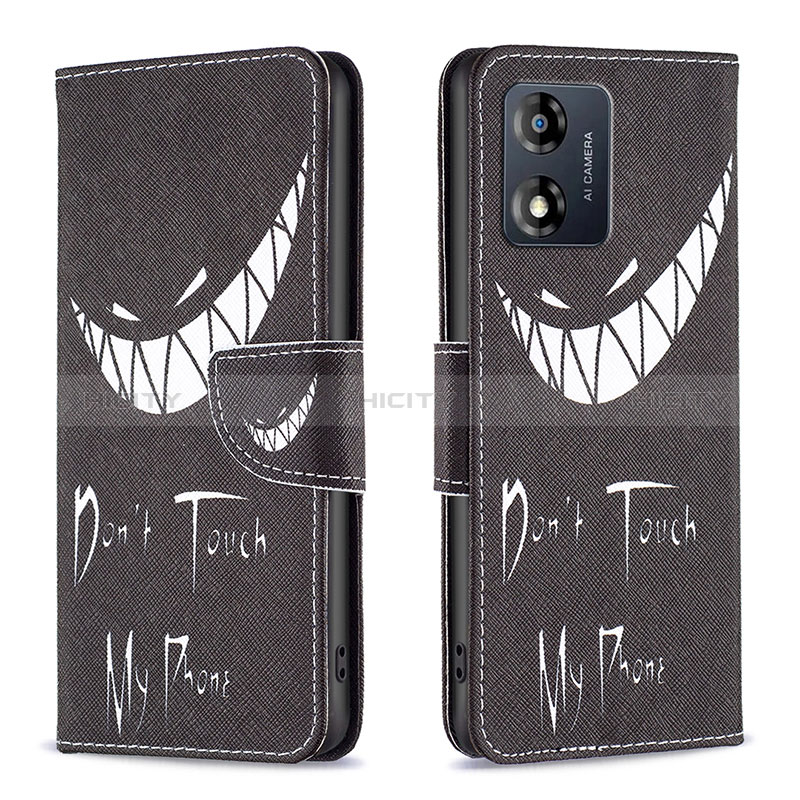 Custodia Portafoglio In Pelle Fantasia Modello Cover con Supporto B01F per Motorola Moto E13 Nero