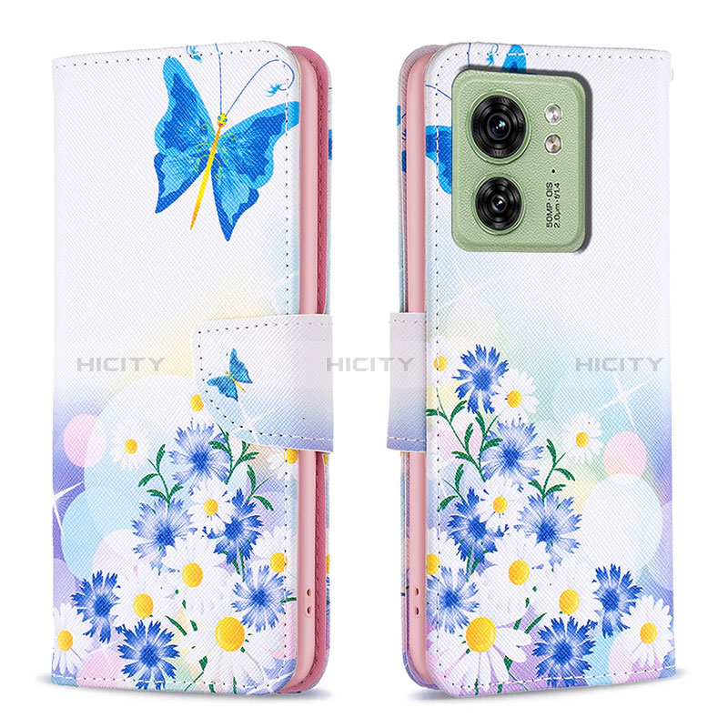 Custodia Portafoglio In Pelle Fantasia Modello Cover con Supporto B01F per Motorola Moto Edge (2023) 5G Blu