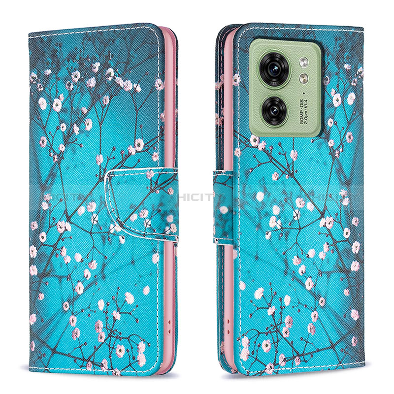 Custodia Portafoglio In Pelle Fantasia Modello Cover con Supporto B01F per Motorola Moto Edge 40 5G Ciano