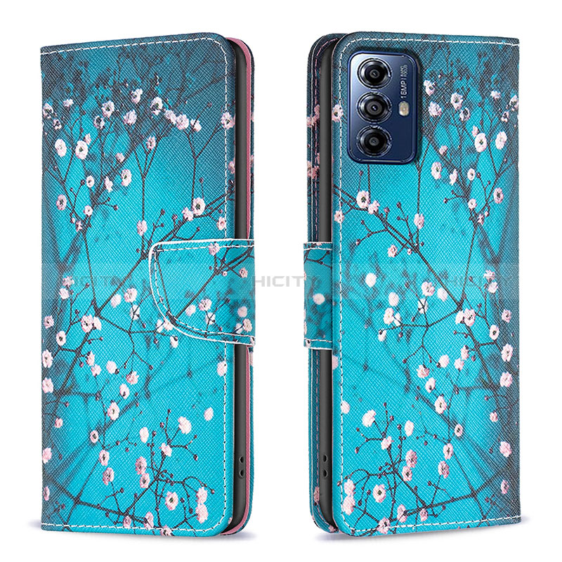 Custodia Portafoglio In Pelle Fantasia Modello Cover con Supporto B01F per Motorola Moto G Play Gen 2 Ciano