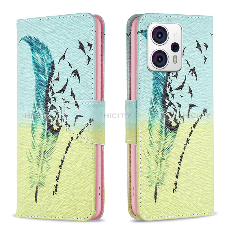 Custodia Portafoglio In Pelle Fantasia Modello Cover con Supporto B01F per Motorola Moto G13 Verde Pastello