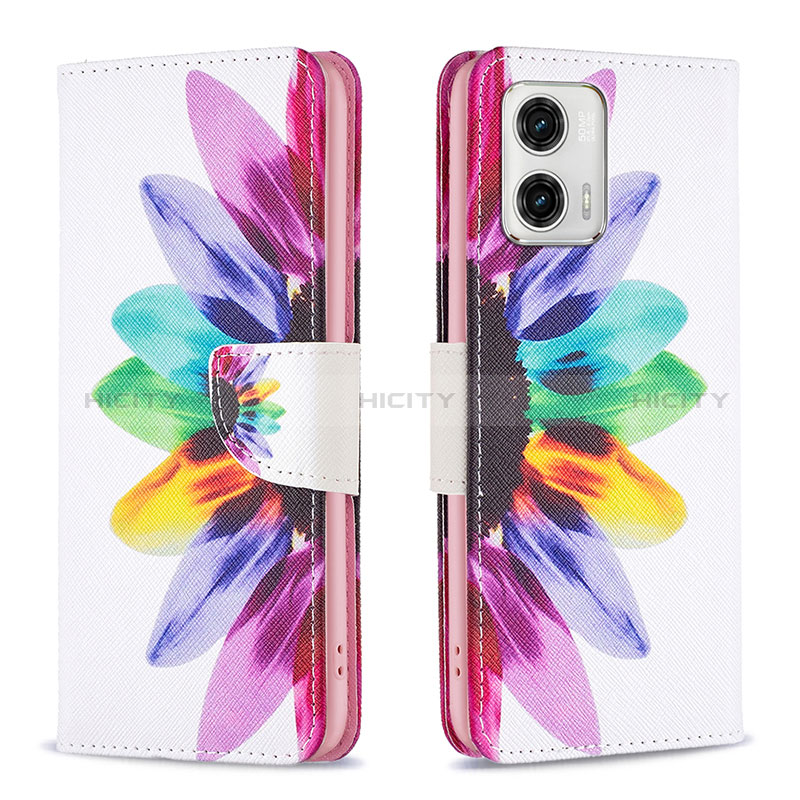 Custodia Portafoglio In Pelle Fantasia Modello Cover con Supporto B01F per Motorola Moto G73 5G Multicolore