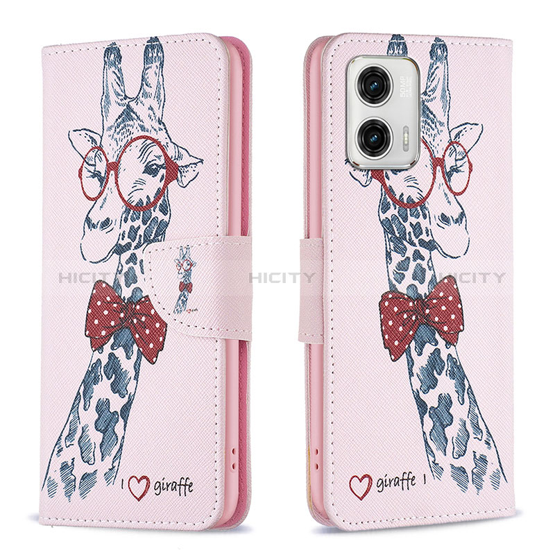 Custodia Portafoglio In Pelle Fantasia Modello Cover con Supporto B01F per Motorola Moto G73 5G Rosa