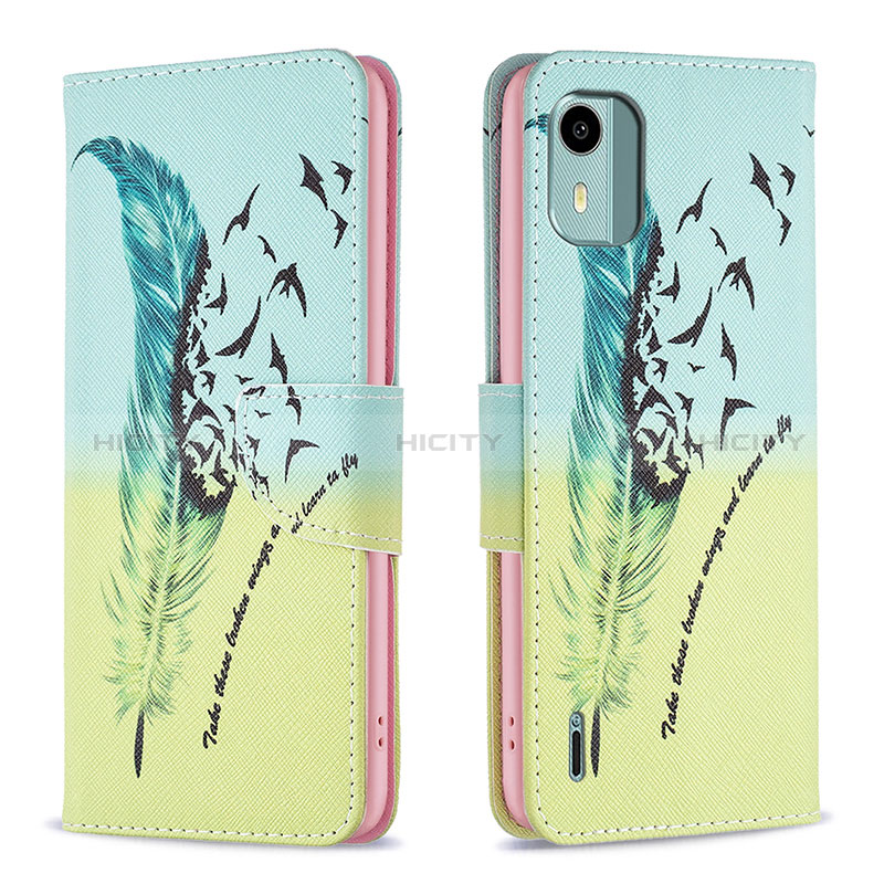 Custodia Portafoglio In Pelle Fantasia Modello Cover con Supporto B01F per Nokia C12 Verde Pastello