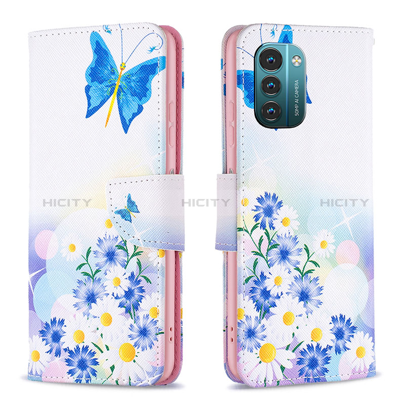 Custodia Portafoglio In Pelle Fantasia Modello Cover con Supporto B01F per Nokia G11 Blu